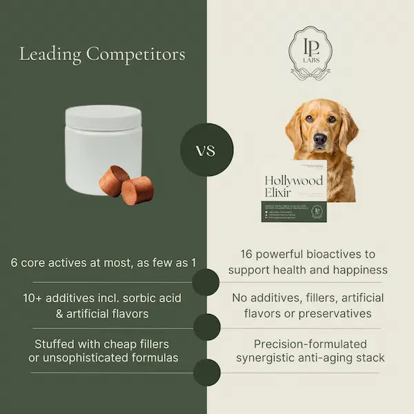 product comparison between different anti aging supplements for dogs and hollywood elixir
