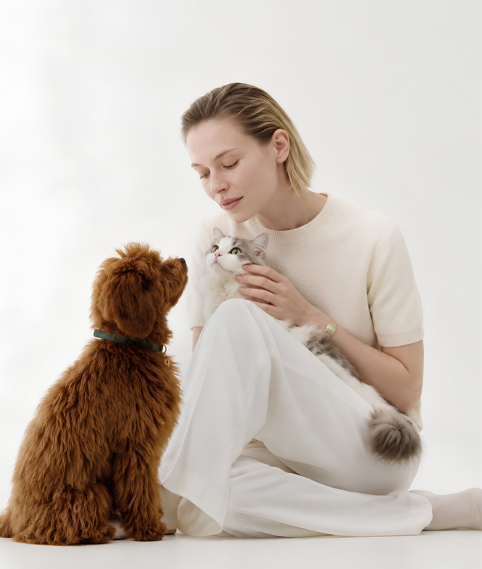 A dog and cat at home with their person